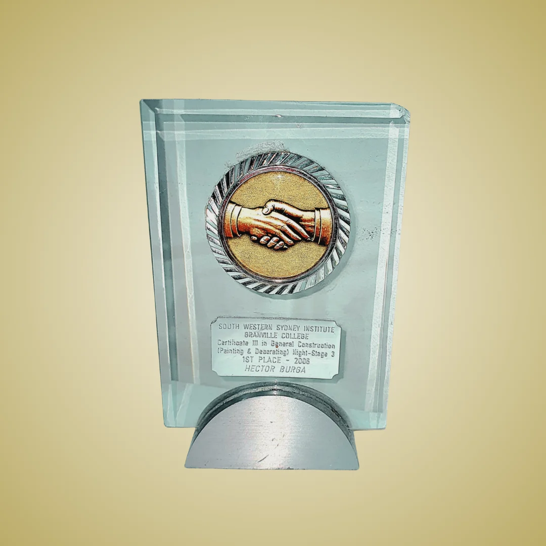 Handshake medal on acrylic award plaque